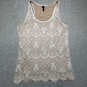 Maurices Cream Lace Tank Top Boho Romantic Sheer Overlay Lined Sz Medium